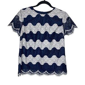 Banana Republic Outlet Blouse Size S Women's Striped Lace Overlay Cap Sleeve